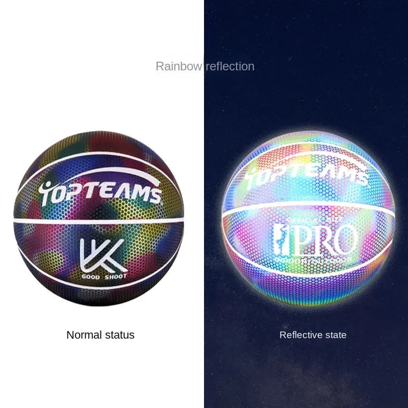 No. 7 basketball with holographic reflective surface and fluorescent design in Chroma and White colours