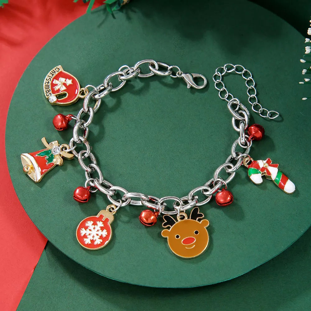 Festive Christmas Metal Chain Bracelet with Santa Claus and snowflake designs
