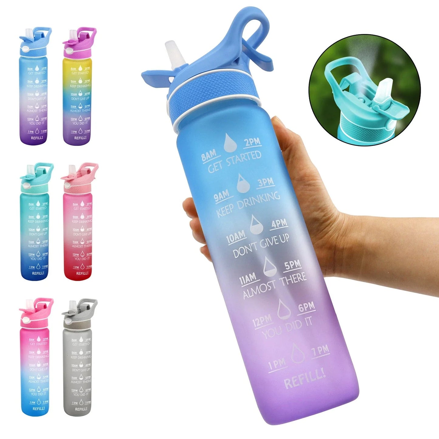 Innovative sports water bottle with one-touch opening, anti-choking straw, and time-marking feature for convenient hydration