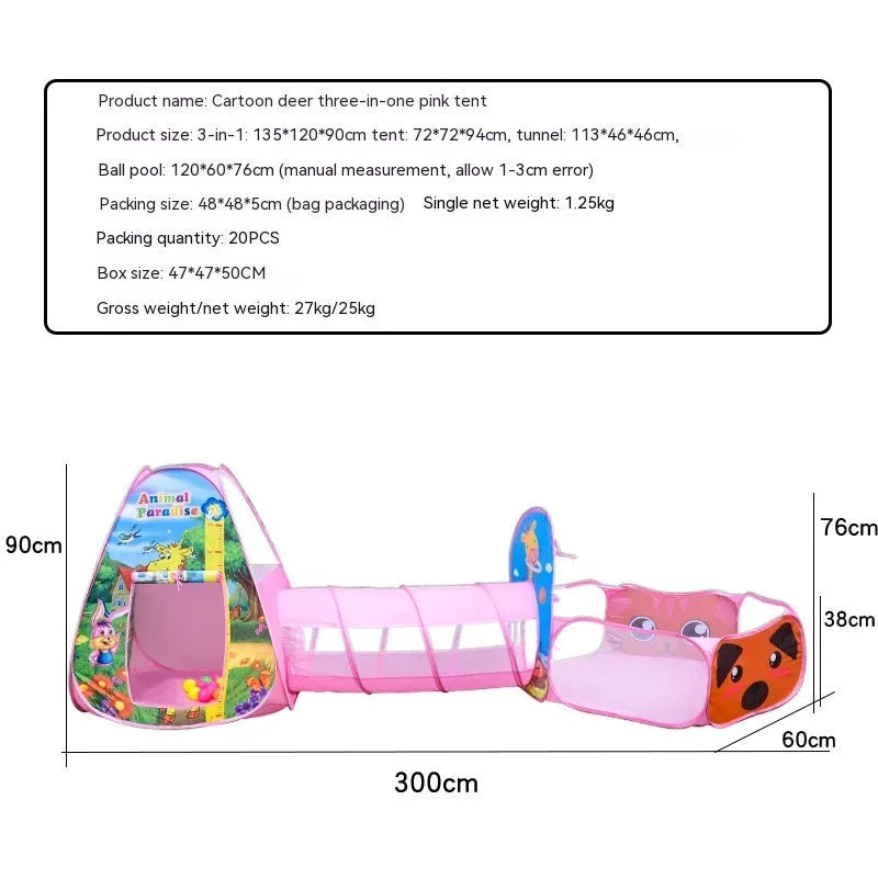 Underwater World children's three-in-one play tent with ball pool and tunnel in cartoon marine design