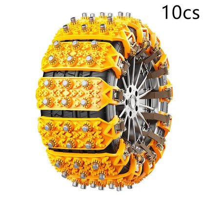 Universal rubber snow nonskid chains for car tires in yellow and black