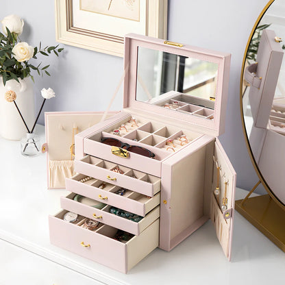 Large jewellery box with multiple compartments for cosmetics and accessories storage