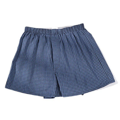 Men's cotton loose boxer shorts plus size mid waist breathable in blue, black and white plaid, red plaid