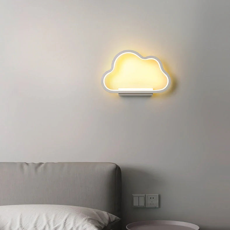 White cloud-shaped LED wall lamp with flower-shaped acrylic shade and remote control for dimming