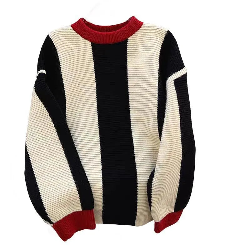 Women's striped cashmere sweater in contrasting colours with round neckline