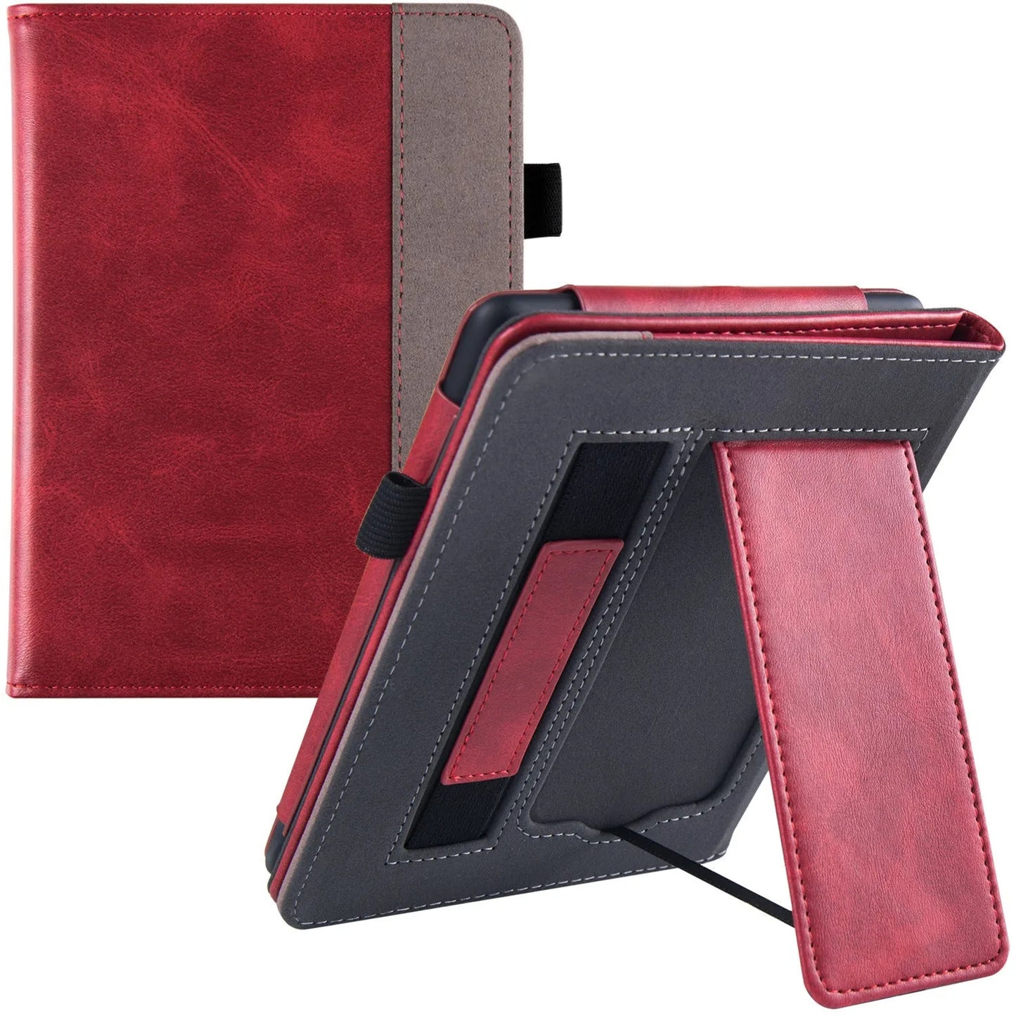 Leather case with wrist splint bracket for Kindle Paperwhite 5 e-reader in various colours and designs