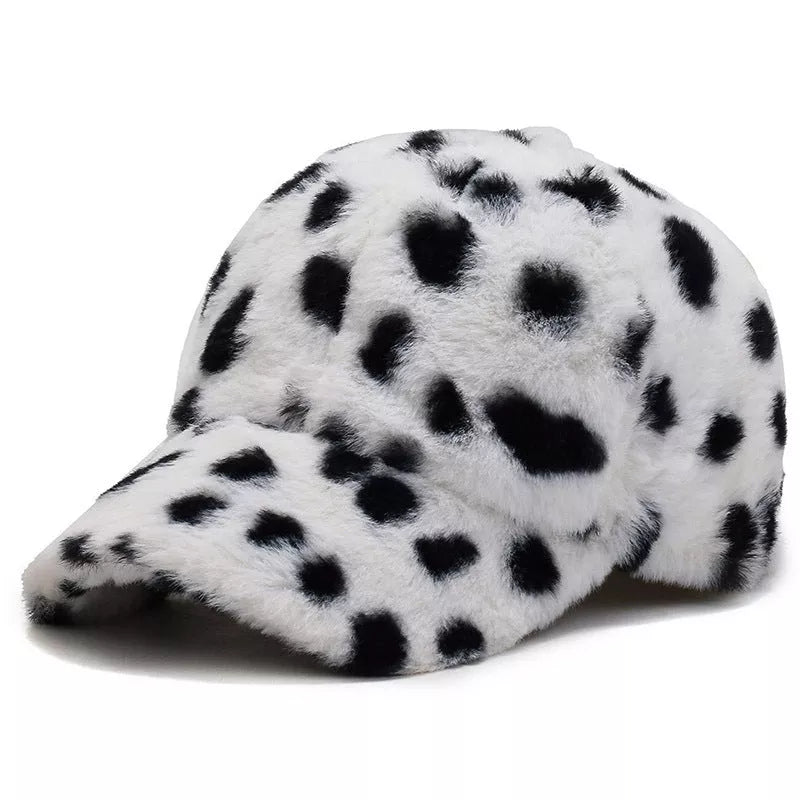 Adjustable leopard fleece baseball cap in various prints for winter wear