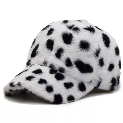 Adjustable leopard fleece baseball cap in various prints for winter wear