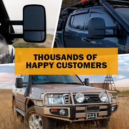 Black foldable rearview mirror trailer kit for Toyota Land Cruiser 100 series vehicles