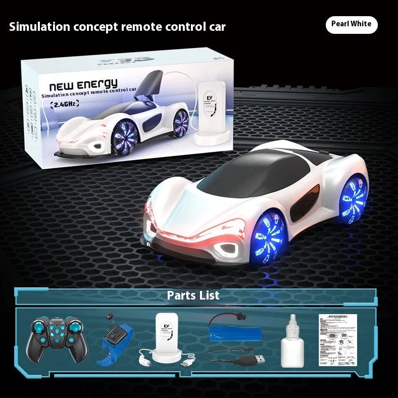 White and blue remote control car with gesture control and drift features for children