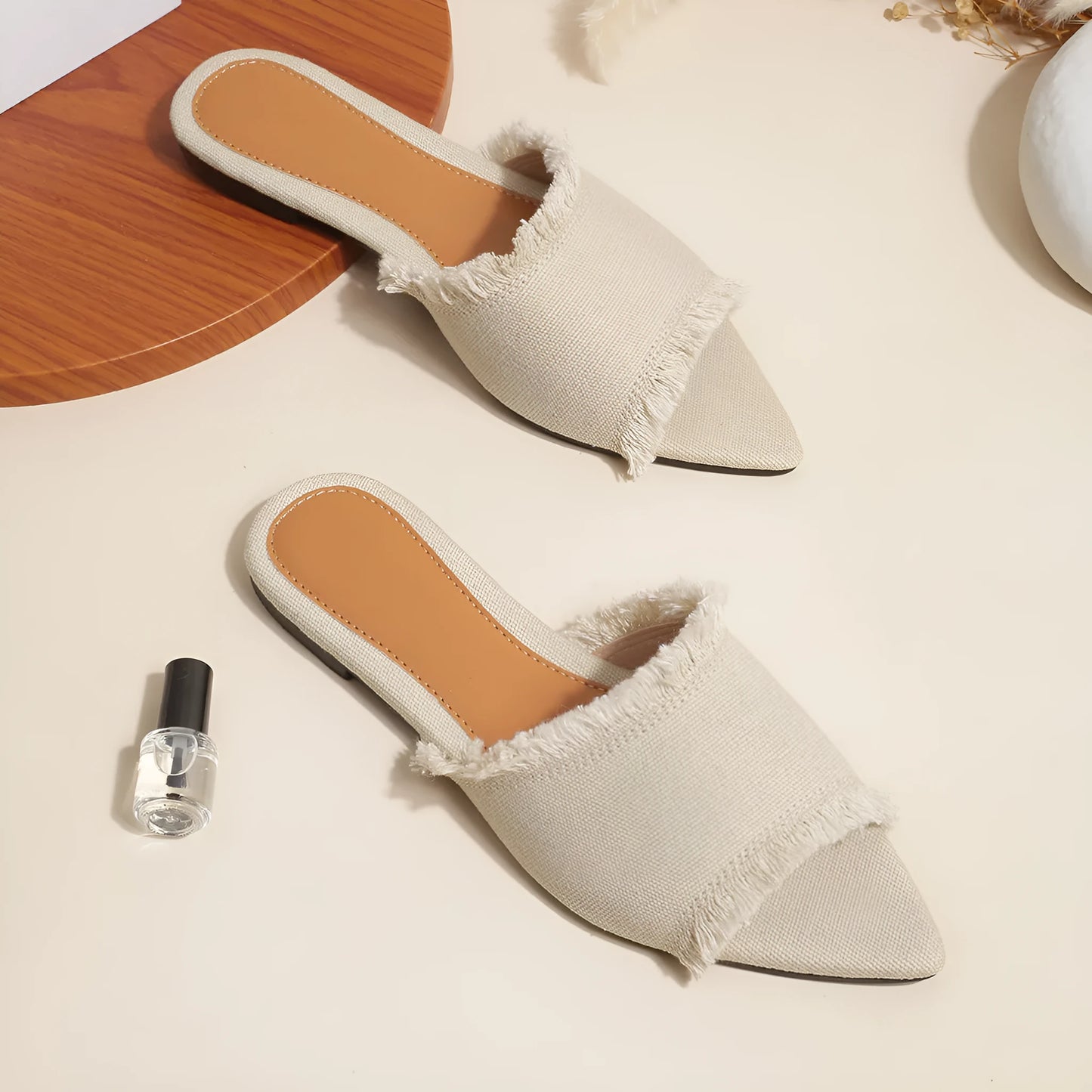 Women's denim casual slippers with tassel detail in various colours