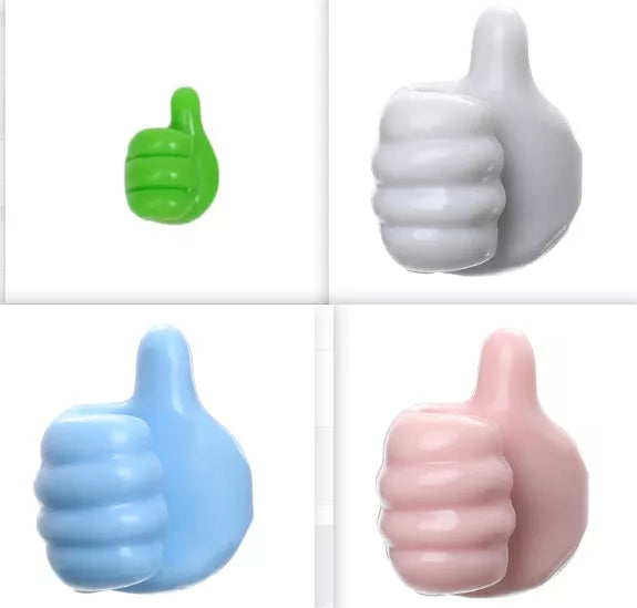 Silicone thumb wall hooks in various colors for organizing kitchen and bathroom items