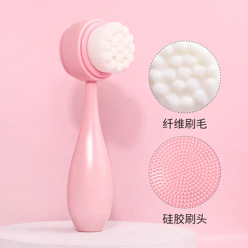 Facial brush set with coral fleece hair band and 4-count nylon brush heads in purple, gray, white, pink colours