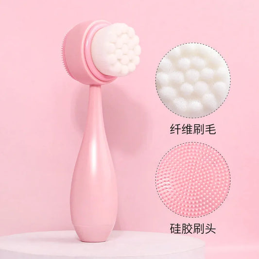 Facial brush set with coral fleece hair band and 4-count nylon brush heads in purple, gray, white, pink colours