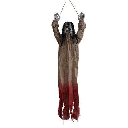Halloween hanging ghost decoration with cloth construction and blood effect detailing