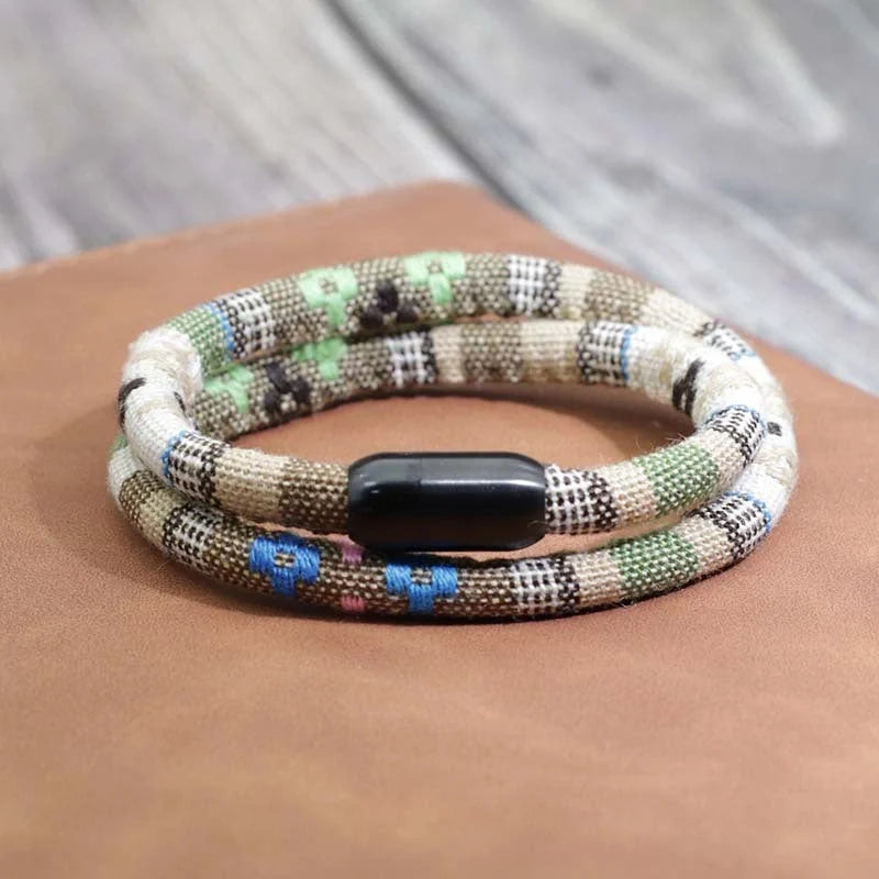 Stainless steel magnetic charm bracelet with geometric patterns in various colors