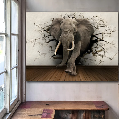 Grey elephant canvas painting, oil on canvas, frameless rectangular wall art in 30x40cm or 60x80cm