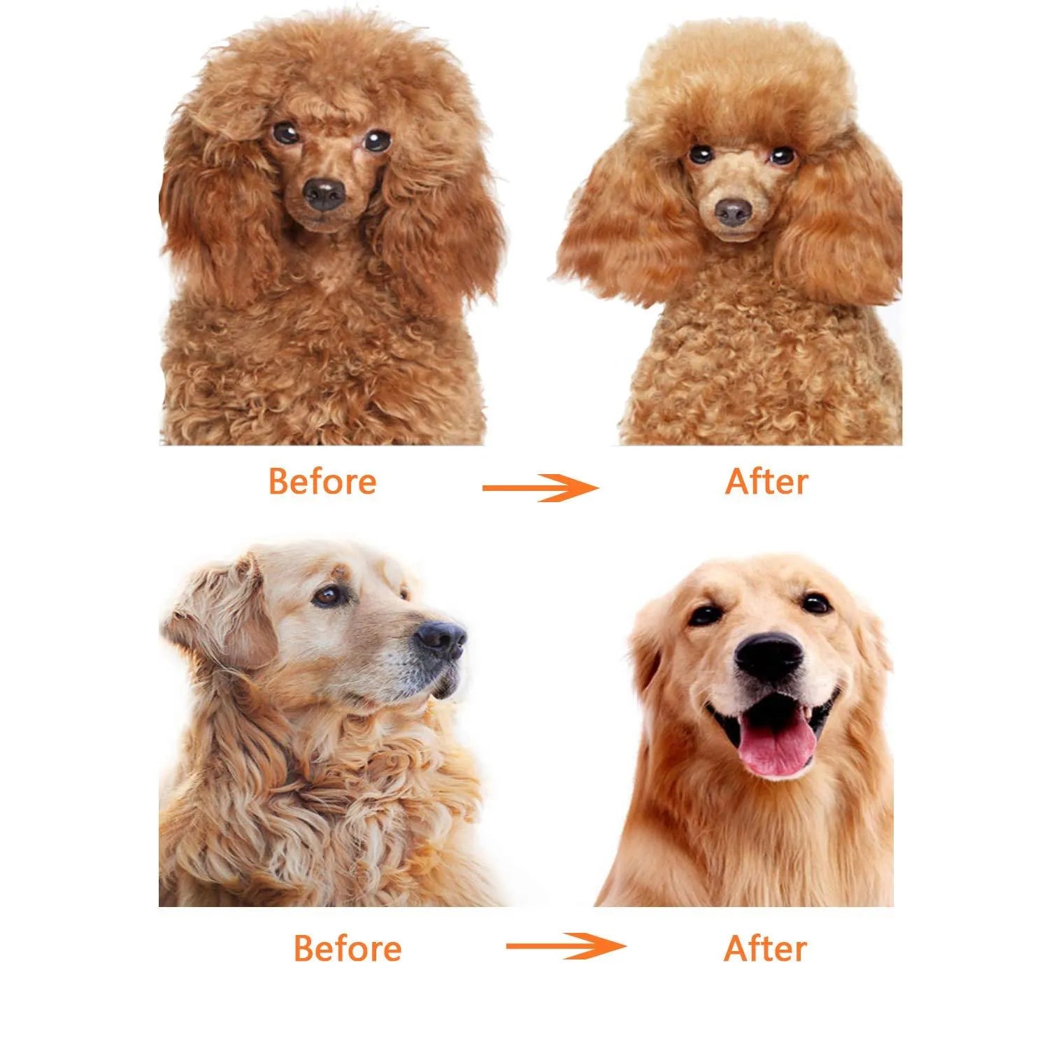 Red dematting comb with stainless steel pins, dual-length teeth, and plastic anti-slip handle for pet grooming