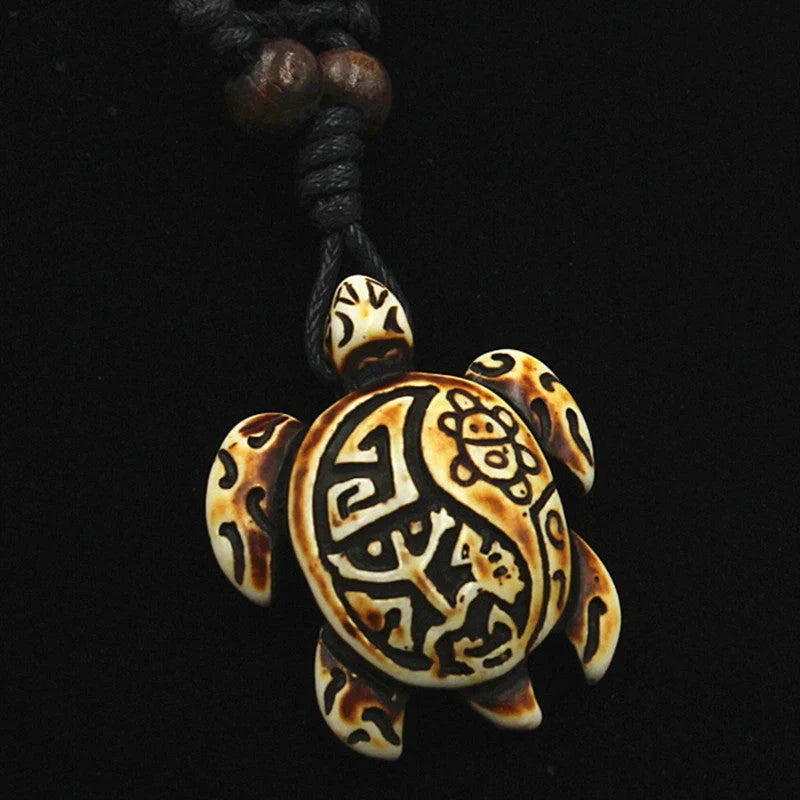 Men's turtle necklace with imitation yak bone carving pendant in gold