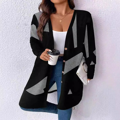 Black loose plus size cardigan with button stitching on the front.