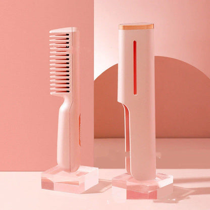Wireless hair straightening comb with integrated styling features for salon-quality results at home