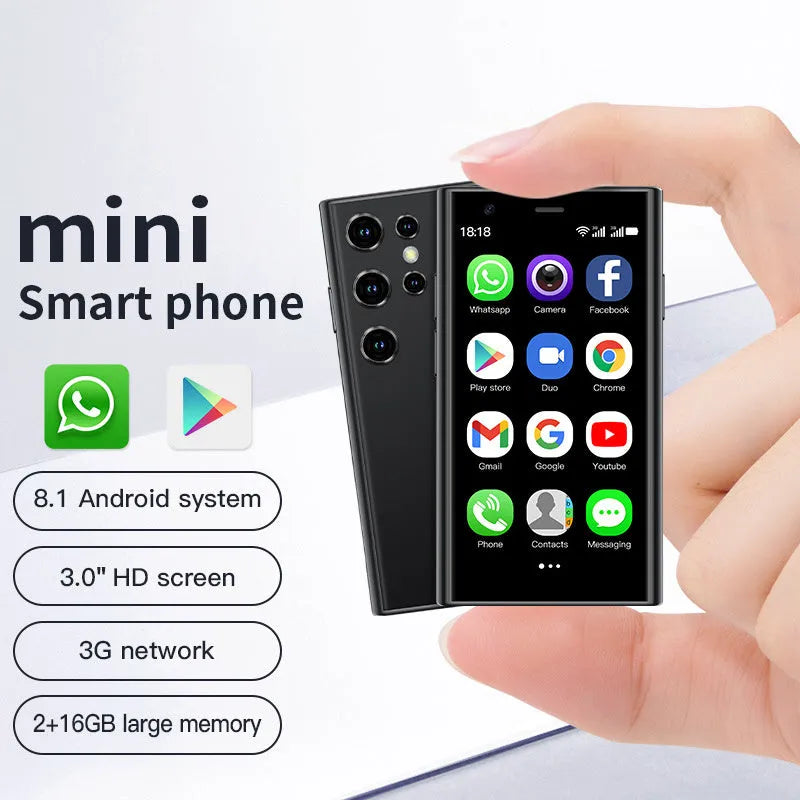 S23PRO & XS15 mini smartphone in black, green, or pink purple with a 30-inch screen on a straight-plate body.