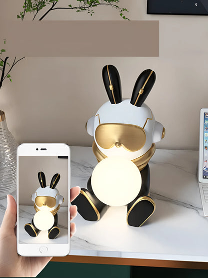 Resin rabbit LED night light for bedside table, Nordic style with USB plug-in and matte finish