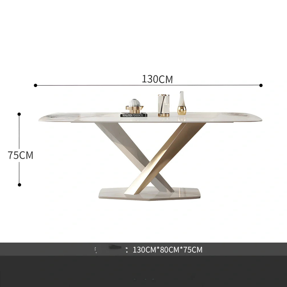 Stainless steel dining table with bright slate finish measuring 130cm long by 70cm wide