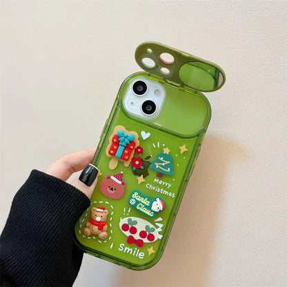 Christmas Santa Claus Elk Hat Pendant Flip Phone Case for iPhone in rose red and green