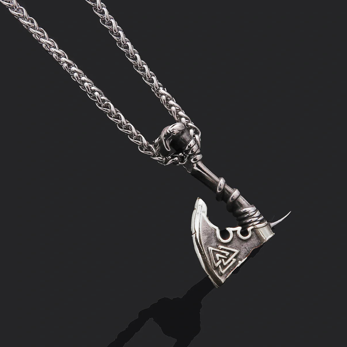 Men's stainless steel axe pendant necklace with orchid chain, stylish and durable jewelry