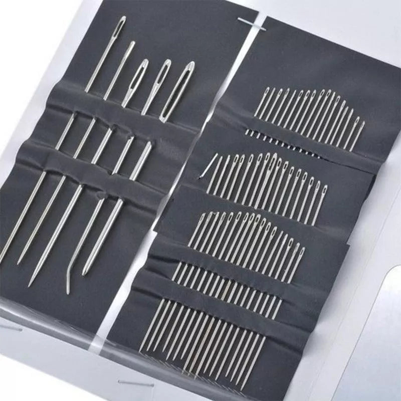 Silver Hand Sewing Needle Set with 55 pieces for DIY and professional sewing projects