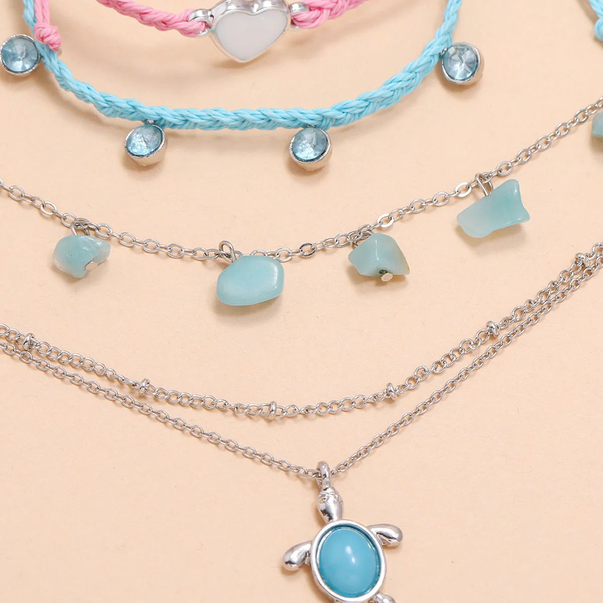 Hand-woven blue alloy anklet with geometric design, color code S0883