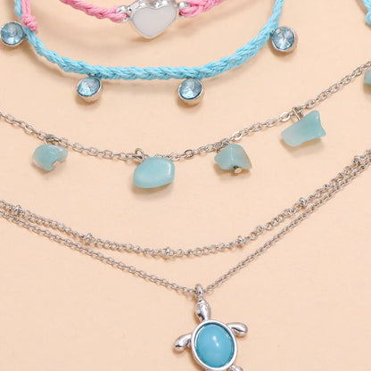 Hand-woven blue alloy anklet with geometric design, color code S0883