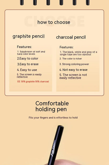 Wood-free graphite sketching pencils in six hardness grades: HB, 2B, 4B, 6B, 8B, EE with solid graphite cores