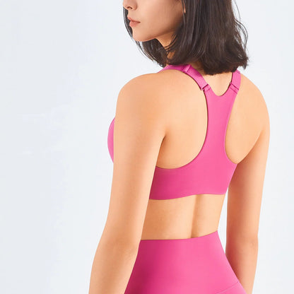 Front zip sports bra for women with mesh back and high support