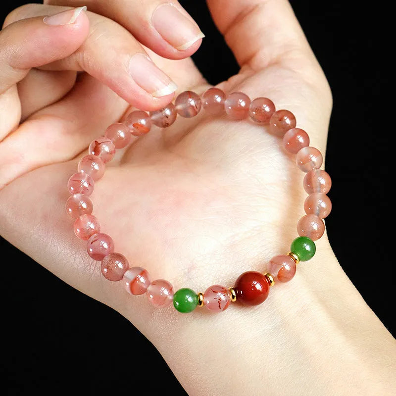 Women's ice floating south red white agate fishtail bracelet with natural colour variations and manual craftsmanship