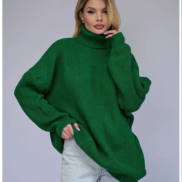 Women's high neck pullover sweater in imitation cashmere fabric with 3D pattern, available in six colours