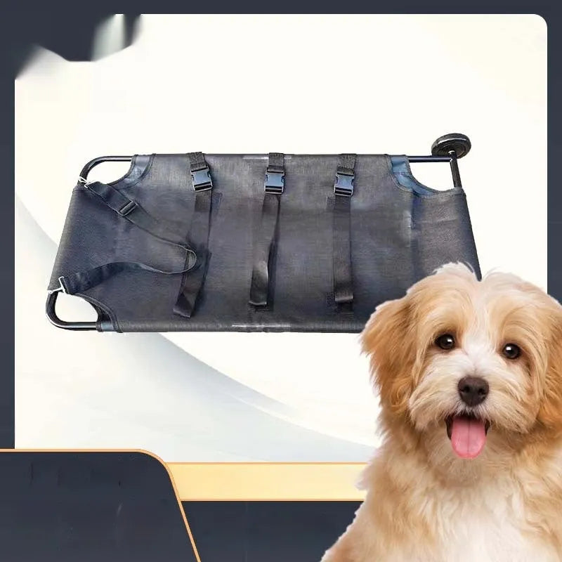 Large black aluminium alloy pet stretcher with foldable frame for dog emergency transfer