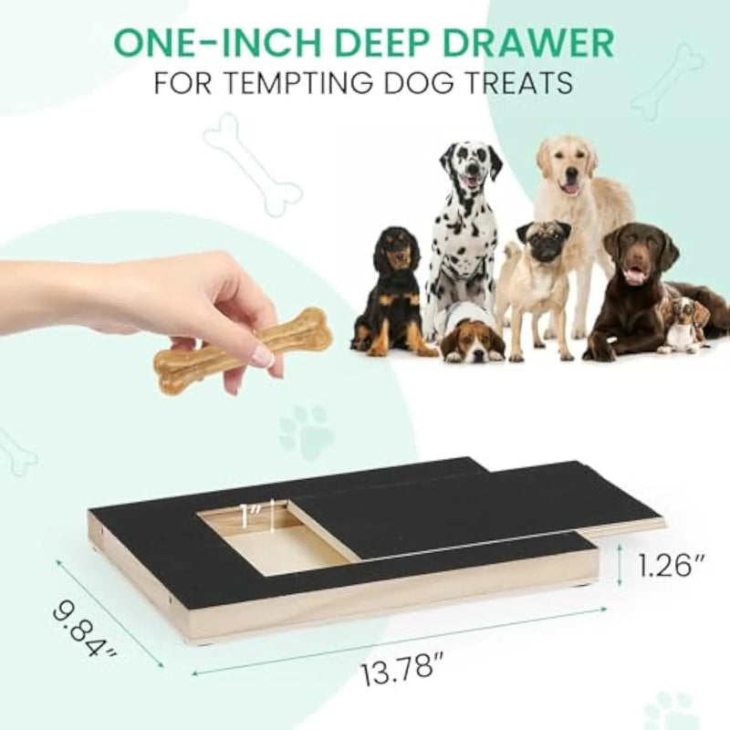 Dog nail scratch board with treat box drawer, dog file board nail grinder scratch pad for natural nail trimming, suitable for all dog sizes with manual treat drawer control and four non-slip pads for floor stability
