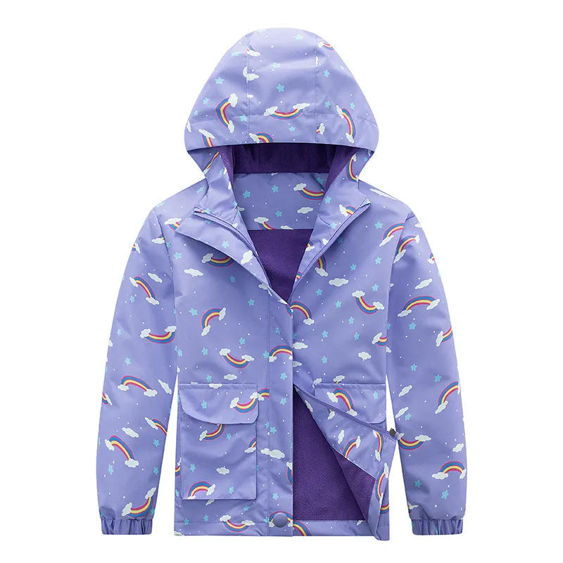 Kids' Windproof Waterproof Jacket Fleece-Lined Hooded Camouflage Coat with Zipper Chemical Fibre Outer and Polyester Lining for Winter Spring Autumn Boys Girls Height 110cm to 160cm