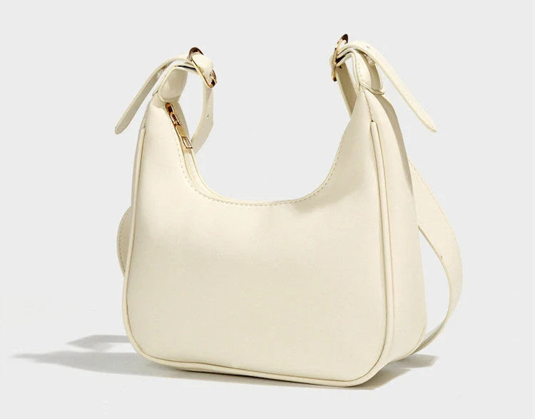 Stylish Women's PU Crescent Crossbody Bag in white and black