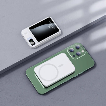 Magnetic wireless power bank for MagSafe iPhones in black, white, purple or green with fast charging capability