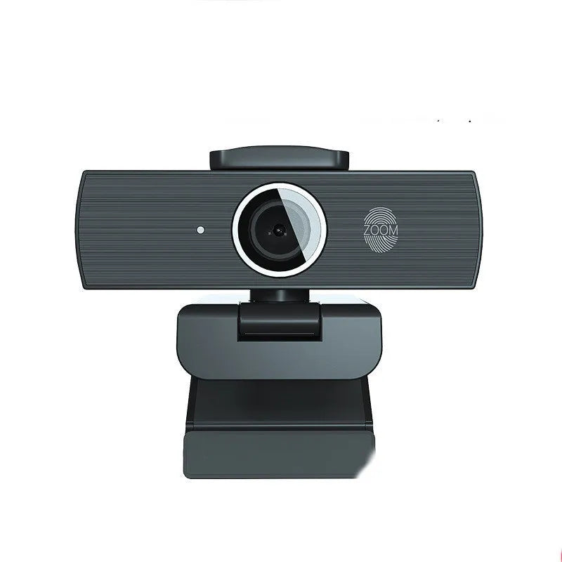 Black USB webcam with 8MP CMOS sensor for 4K video at 60FPS, includes magnetic privacy cover for lens protection