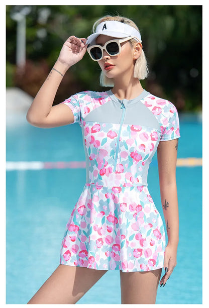 Plus size printed one-piece swimsuit for women in colourful pattern