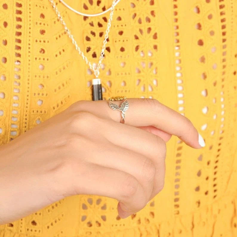 Bohemia Two-tone Sunflower Adjustable Ring for Women with Floral Design