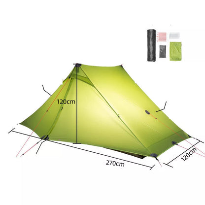 Ultra-light 20D double-sided silicon coated poleless hiking tent in grey, green, or khaki