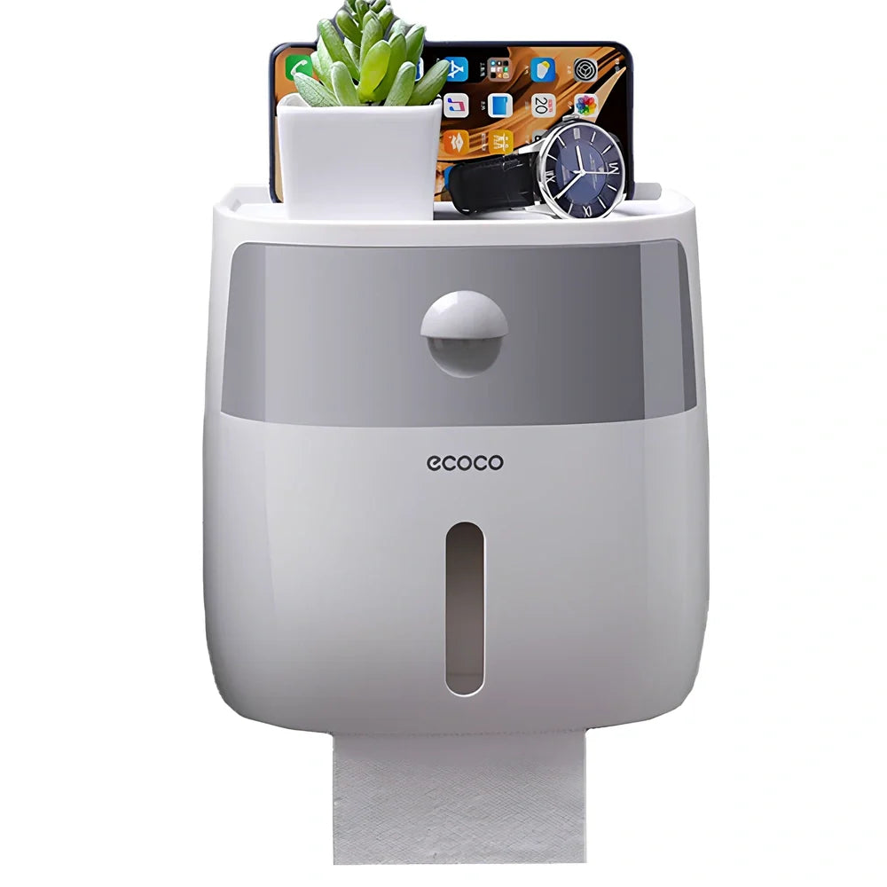 Double-layer waterproof tissue box rack with pumping mechanism in black, blue, grey or pink