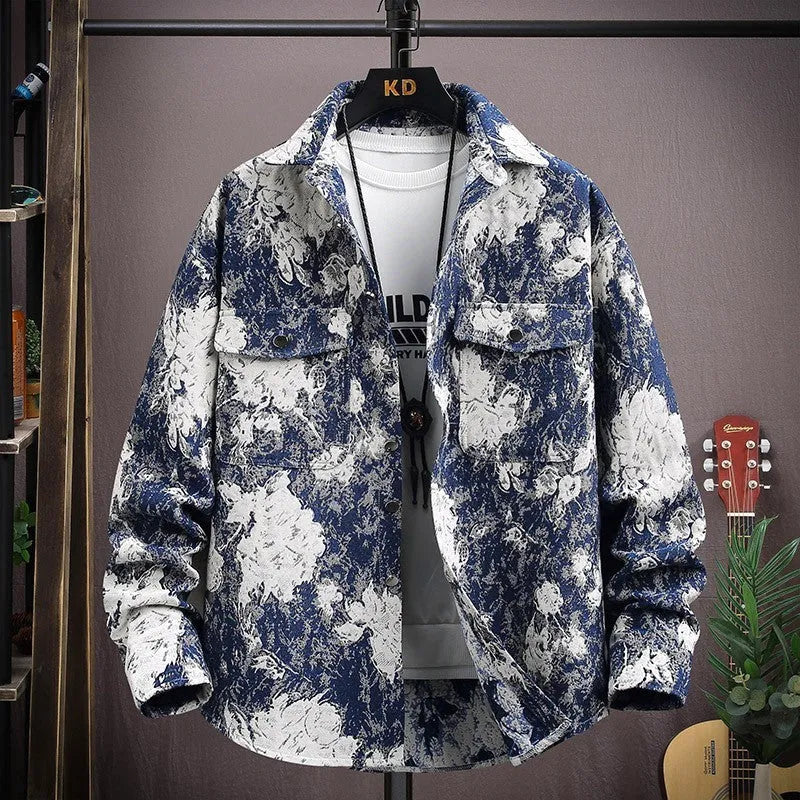 Personality casual lapel shirt coat with straight hem and long sleeves in colour 526 Black, size M to 4XL for weights 40-92.5 kg