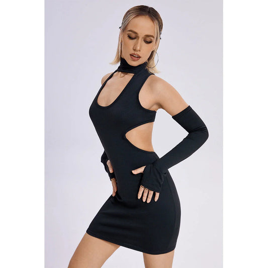 Sleeveless women's mini dress in black for summer club and party wear