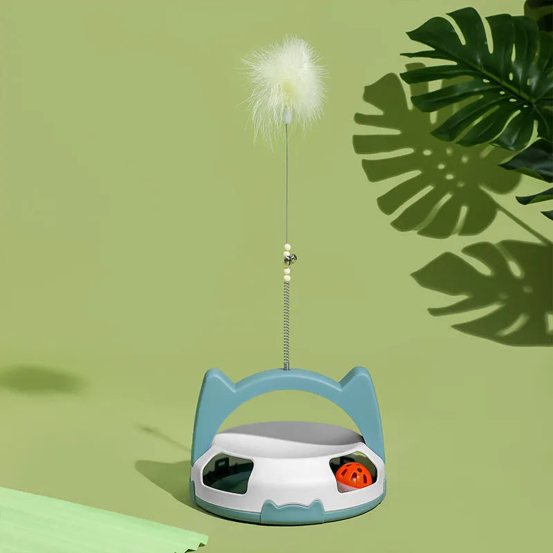 Cat toy stick with spinning ball attachment in multiple colour options